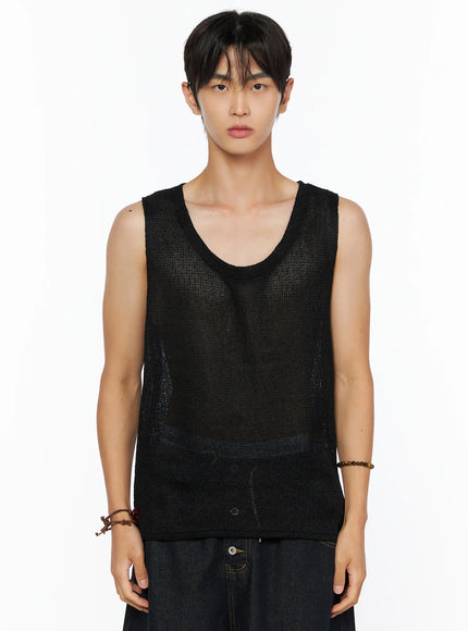 Men's Waffle Knit Layered Tank IL515 in Black, size S/M