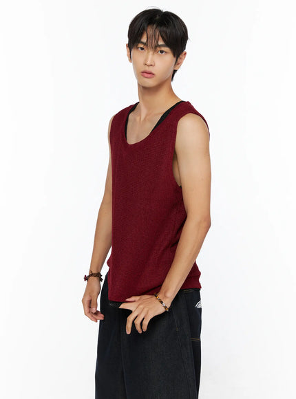 Men's Waffle Knit Layered Tank IL515 in Red, size S/M