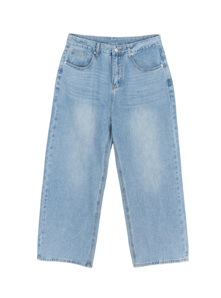 Men's Washed Wide Fit Jeans IL510 in Light blue, size S