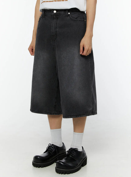Men's Washed Wide Leg Jorts IU529 in Black, size M