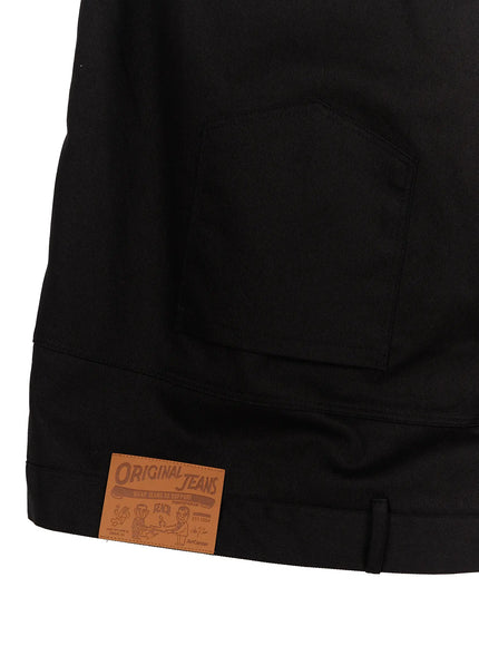 Men's WIde Cargo Bermuda Shorts IL513 Black close-up flat-lay detail of back patch pocket, cuffed hem, and Original Jeans leather logo patch