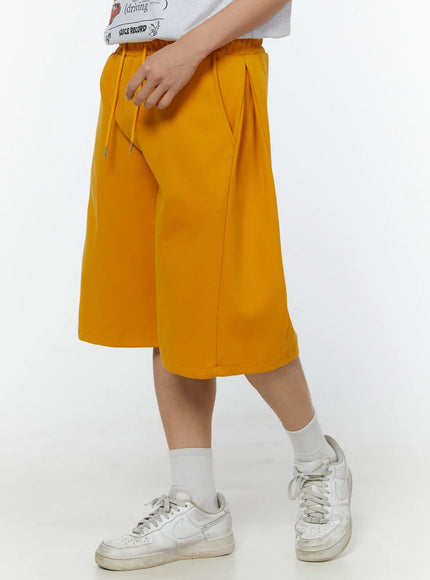 Men's Wide Leg Bermuda Sweat Shorts (Yellow) IU529 in Yellow, size M/L