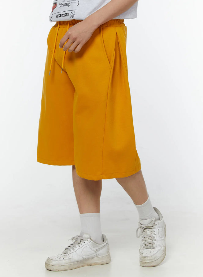 Men's Wide Leg Bermuda Sweat Shorts (Yellow) IU529 in Yellow, size M/L