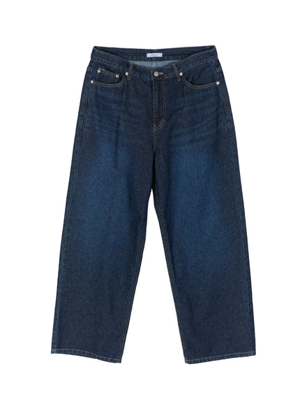 Men's Wide Leg Jeans IL515 dark blue flat-lay front view showing wide-leg silhouette five-pocket construction and LEWKIN waistband label