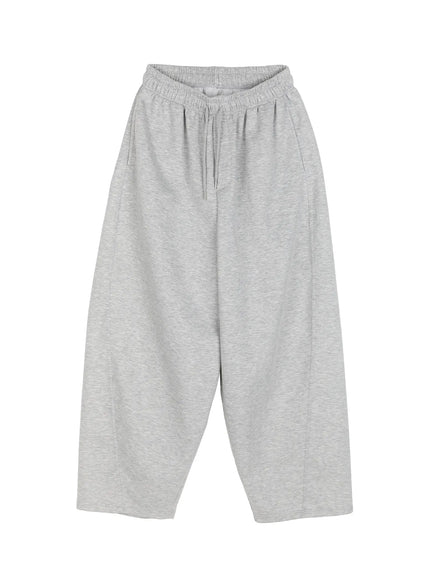 Men's Wide Leg Sweatpants IL510 Gray flat-lay front view displaying full-length wide balloon leg drop-crotch silhouette with drawstring waist detail