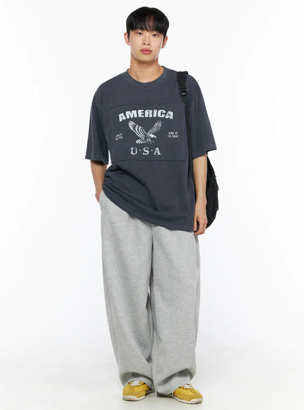 Men's Wide Leg Sweatpants IL510 Gray flat-lay front view showing elastic drawstring waistband balloon wide leg silhouette and heathered cotton fleece texture