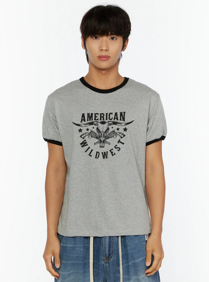Men's Wild West Graphic T-Shirt IL513 in Gray, size M/L