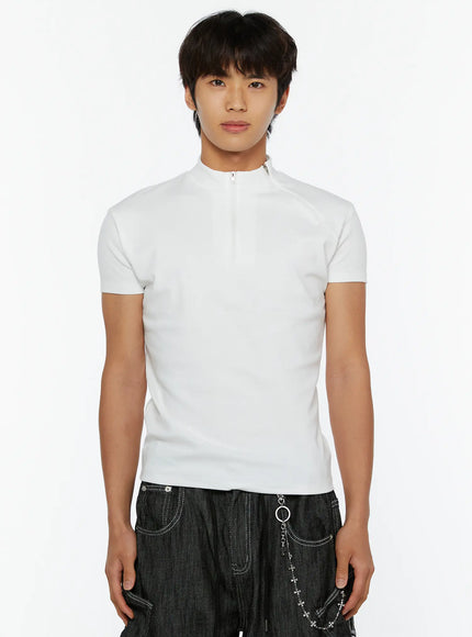 Men's Zip-Up Slim-Fit T-Shirt IL509 in White, size M