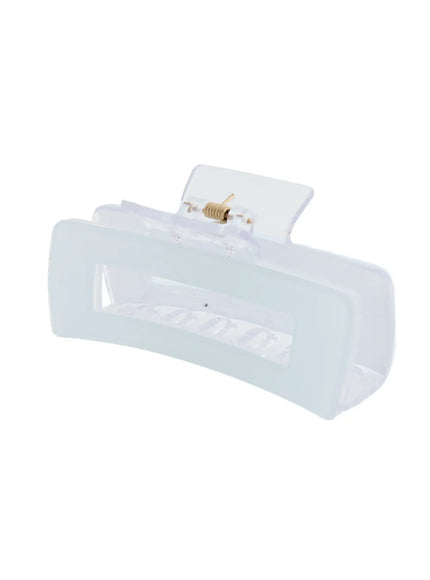 Mint Square Hair Pin IL514 mint angled side view displaying open rectangular frame body and inner teeth detail with gold spring hinge
