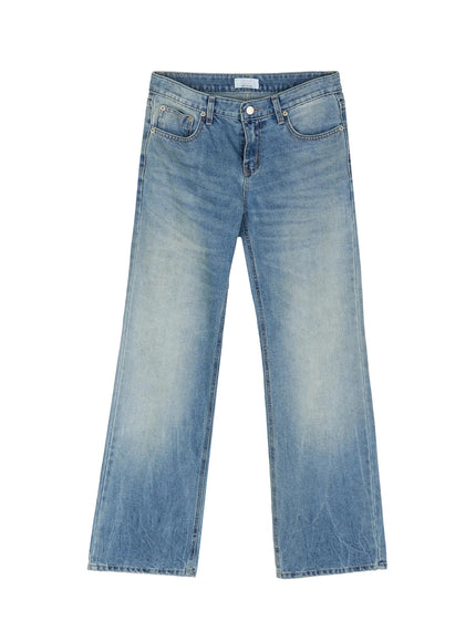 Miri Low Rise Straight Jeans IL509 Blue flat-lay front showing full low-rise straight silhouette washed faded denim 5-pocket construction
