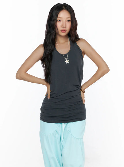 Multifunctional Ruched Sleeveless Top CL513 in Dark gray, size S/M