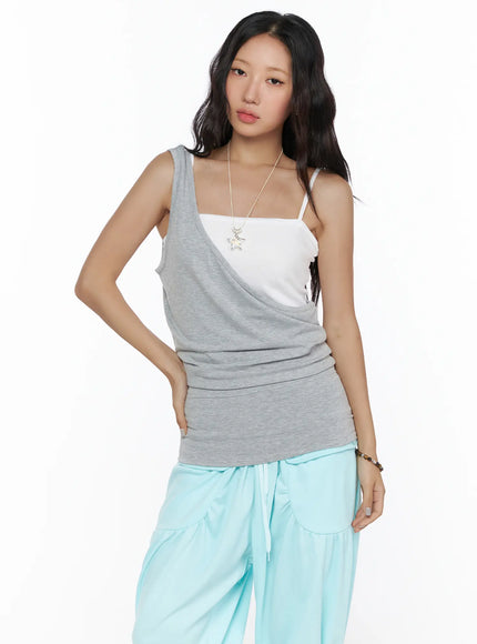 Multifunctional Ruched Sleeveless Top CL513 in Gray, size S/M