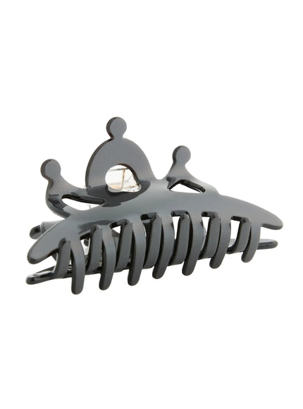 Nova Hair Clip IL503 dark gray side angled view displaying elongated comb teeth rows and decorative crown finial top