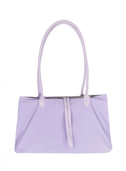 Nylon Shoulder Purse IL516 Light purple front flat shot showing structured nylon body dual shoulder handles and center zipper pull detail