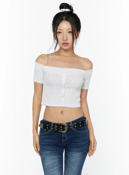 Off-Shoulder Crop Top CU529 in White, size S