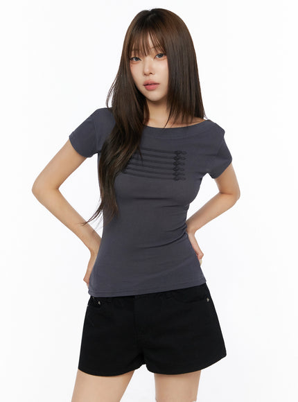Off-Shoulder Crop Top IL523 in Dark gray, size S/M