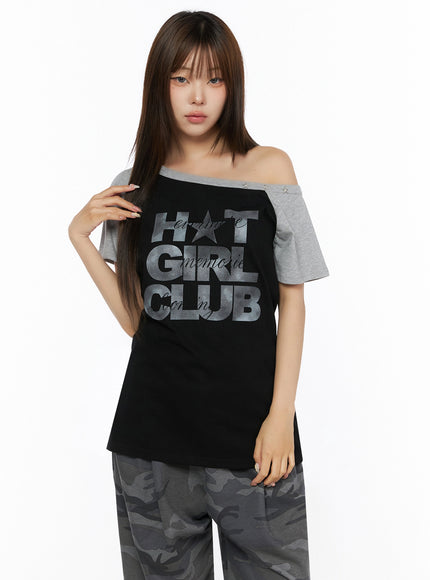Off-Shoulder Graphic Print Top IL523 in Black, size S/M