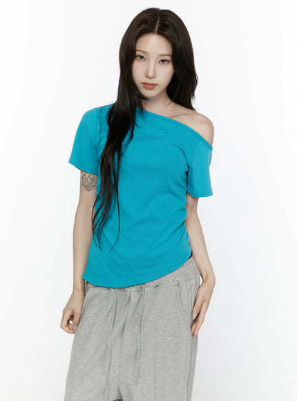 Off-Shoulder T-Shirt IL522 in Blue, size S/M