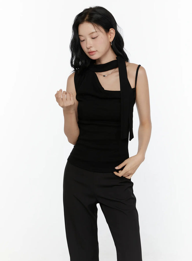 One-Shoulder Bow Top CL521 in Black, size S/M
