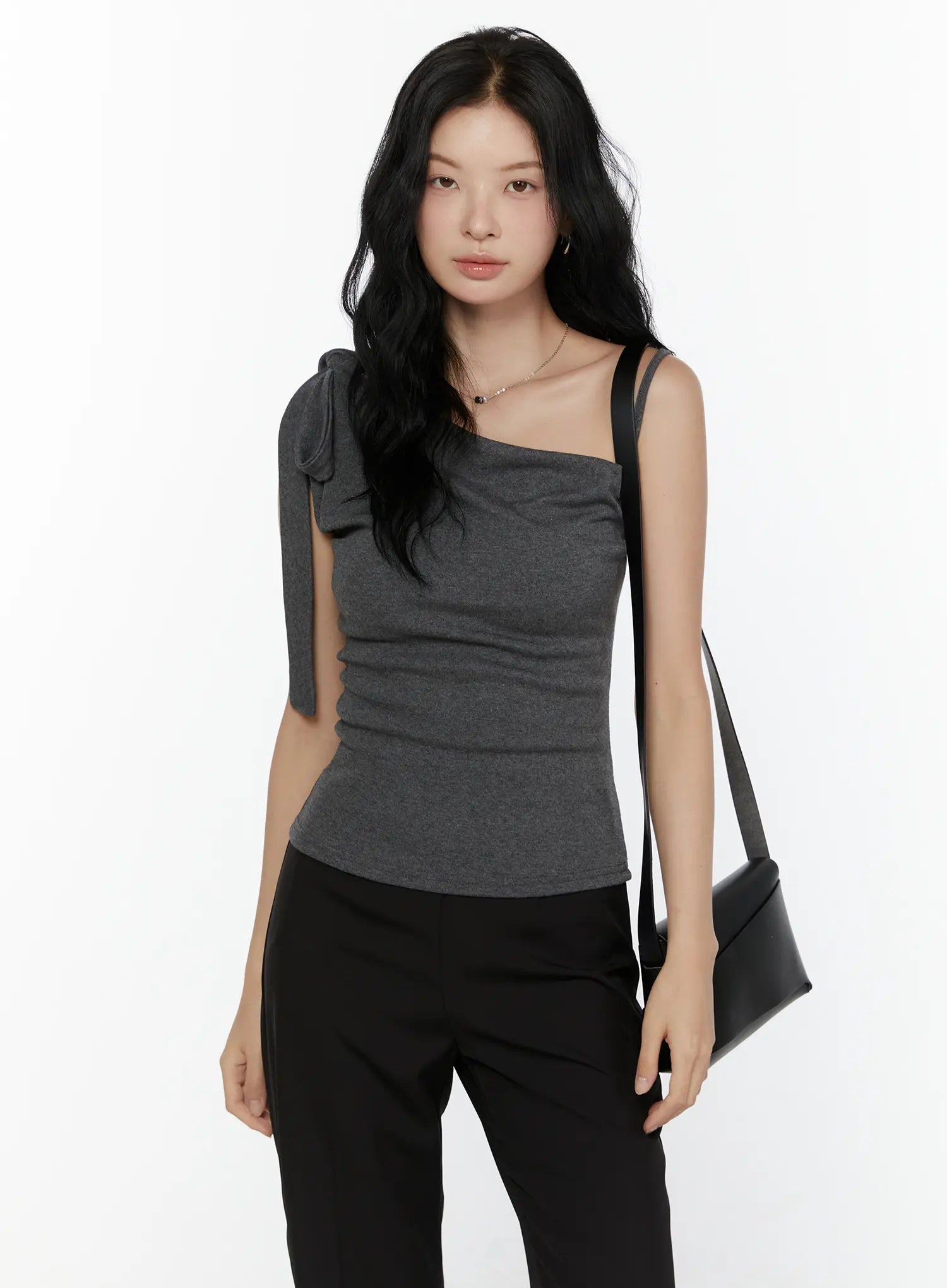 One-Shoulder Bow Top CL521 in Dark gray, size S/M