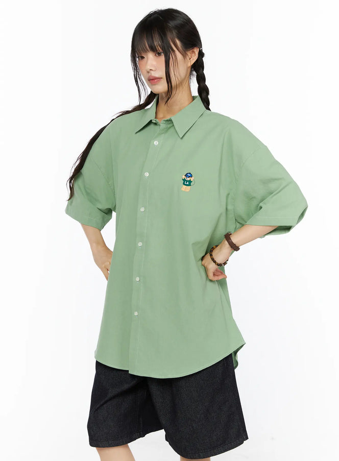 Oversized Button-Up Shirt CU530 in Green, size M/L