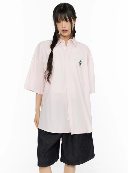 Oversized Button-Up Shirt CU530 in Light pink, size M/L