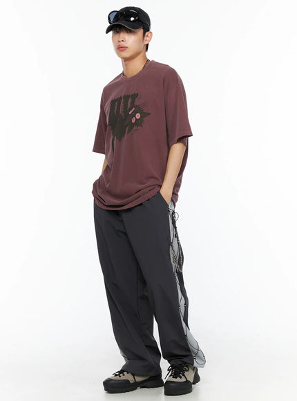 Oversized Kitty Graphic T-Shirt IL516 in Dark red, size M/L