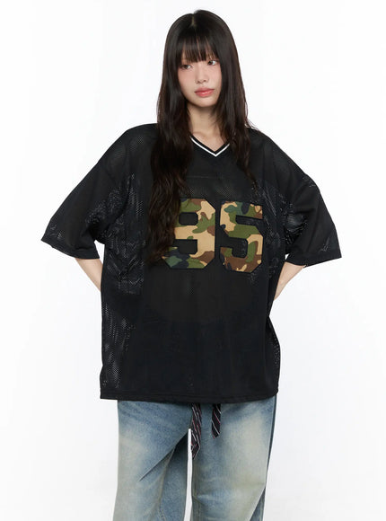 Oversized Mesh Jersey CL523 in Black, size M/L