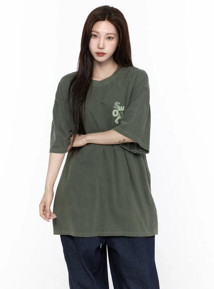 Oversized Seoul Graphic T-Shirt IL516 in Dark green, size M/L