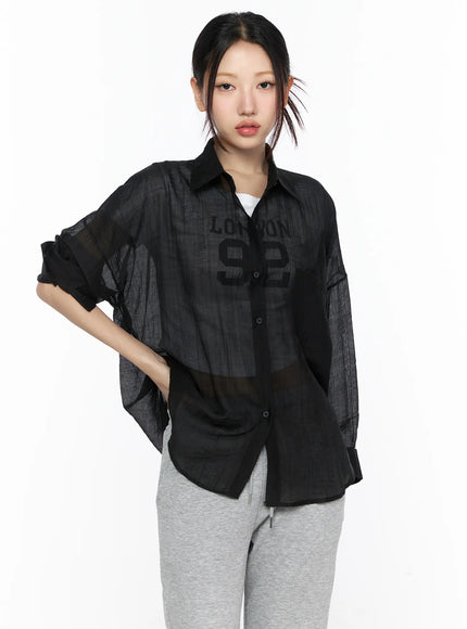 Oversized Sheer Shirt CL524 in Black, size S/M