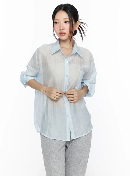 Oversized Sheer Shirt CL524 in Light blue, size S/M