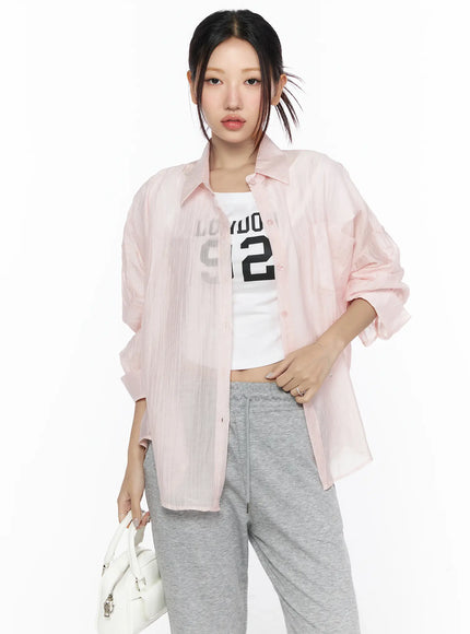 Oversized Sheer Shirt CL524 in Light pink, size S/M