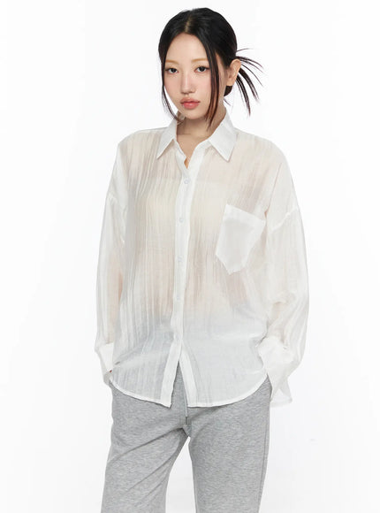 Oversized Sheer Shirt CL524 in White, size S/M