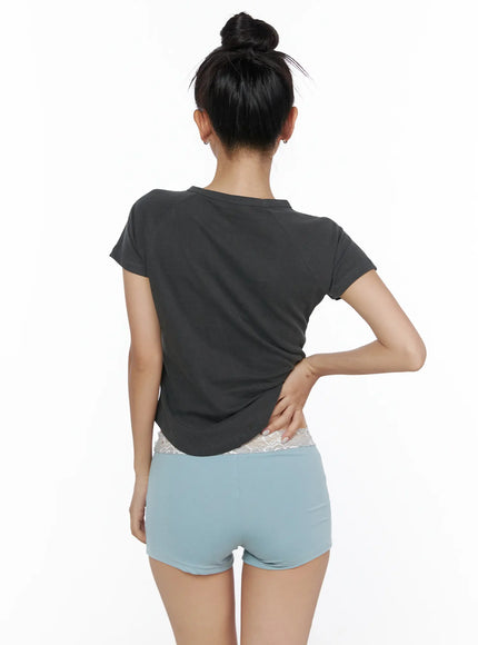 Pigment Cap Sleeve Tee CL510 Dark gray back model shot showing plain clean back raglan cap sleeve construction curved hem and pigment-dyed cotton texture