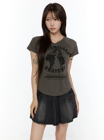 Pigment Dyed Graphic Tee CL508 in Dark gray, size S/M