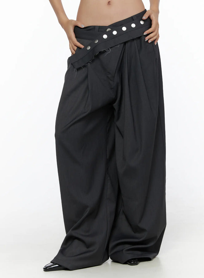 Pintuck Belted Wide Slacks CL510 in Dark gray, size S