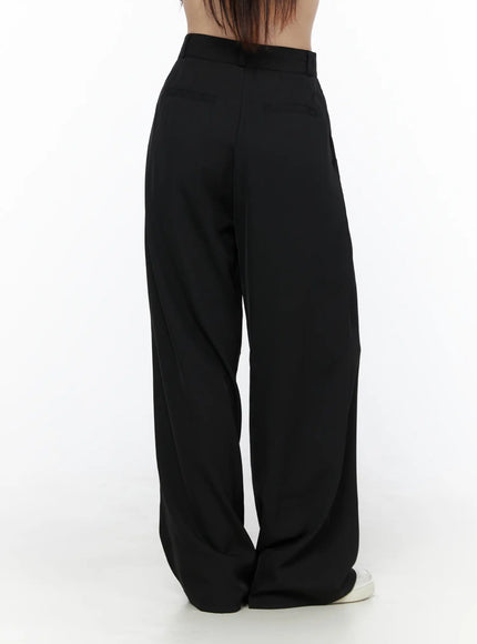 Pintuck Wide Leg Pants (Black) CL524 Black back shot on model showing clean rear waistband back pockets and wide leg hem pooling at sneakers