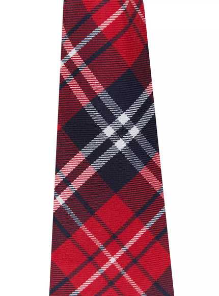 Plaid Adjustable Tie IL516 close-up detail shot showing black base with white diagonal tartan plaid woven herringbone texture