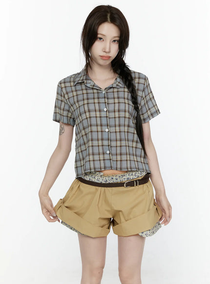 Plaid Button-Up Shirt IL521 in Light blue, size S/M