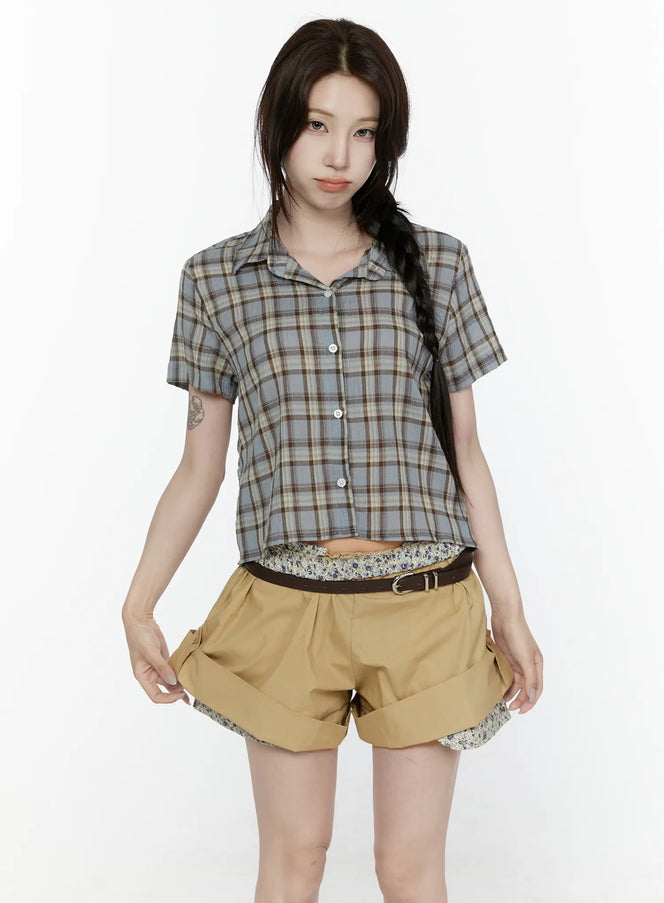 Plaid Button-Up Shirt IL521 in Light blue, size S/M