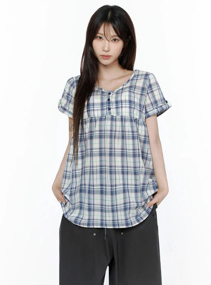 Plaid Cuffed Sleeve Babydoll Dress IL502 in White, size S/M
