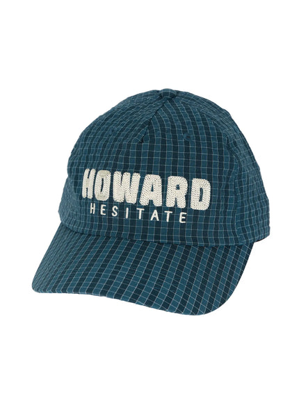 Plaid Embroidered Cap IL515 Dark blue side product shot on white background showing brim profile orange cord adjuster and ripstop grid check fabric texture