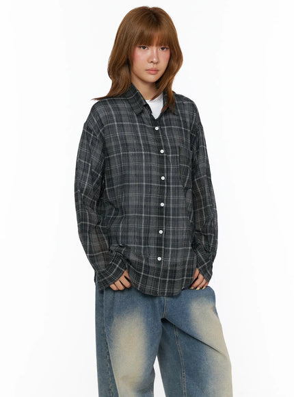 Plaid Oversize Blouse CL503 in Black, size M/L