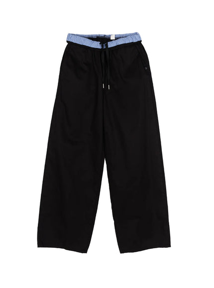 Plaid Waistband Wide-Leg Trousers CL502 in Black, size S