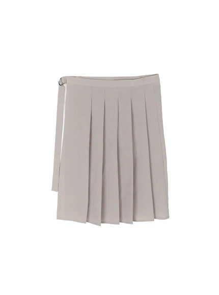 Pleated Midi Wrap Skirt CL513 in Beige, size S/M