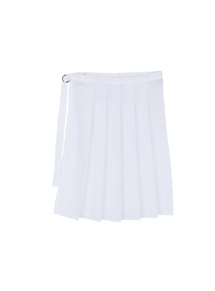 Pleated Midi Wrap Skirt CL513 in White, size S/M
