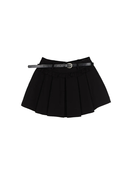 Pleated Mini Skirt CL517 in Black, size S