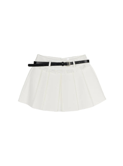 Pleated Mini Skirt CL517 in White, size S