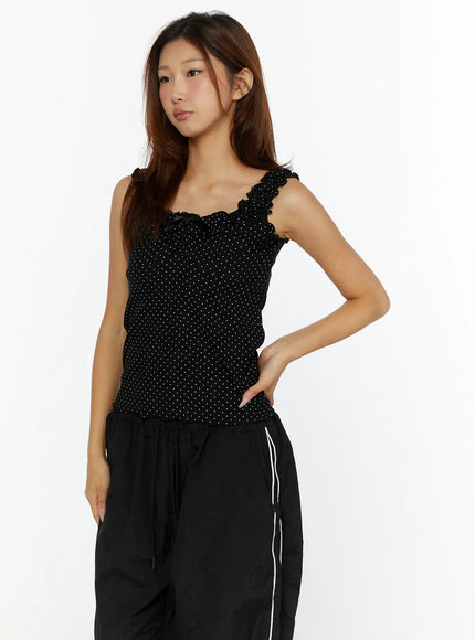 Polka Dot Frill Tank Top CL515 in Black, size S/M