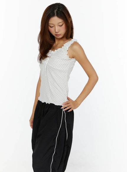 Polka Dot Frill Tank Top CL515 in White, size S/M